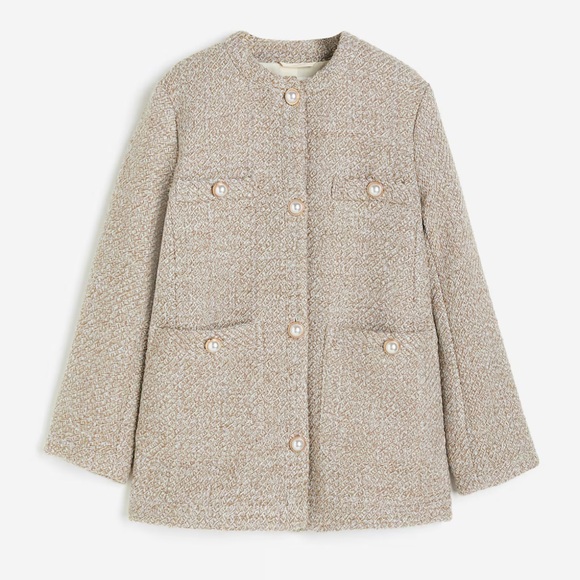 H&M Textured Tweed Weave Jacket Coat with Pearl Gold Buttons ✨ - Picture 1 of 7